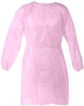 Personal Touch Health Care Apparel Universal Size (OSFM) Pink Disposable Isolation Gowns - Latex-Free Gown is Fluid Resistant with Knitted Cuffs Medical & PPE Gowns - Ideal Staff Protection (10 Pack) by PersonalTouch