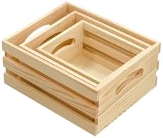 Set of 3 Wooden Pallet Crates Nesting Unfinished Wood Trays Storage for DIY Crafts (Large Size 9.4 x 7.8 x 4.3 in) by Cregugua