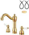 Aolemi Widespread Bathroom Sink Faucet 3 Hole White Lever Polish Gold by Aolemi