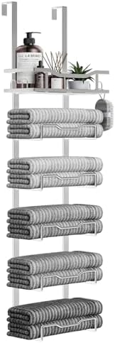 Aetyord Hanging Towel Racks for Bathroom No Drill - Over The Door 6-Tier Bath Towel Storage Organizer for Small Bathrooms-Back Door Large Tiered Towel Holder Hanger for Rolled Towels RV Camper Silver by Aetyord
