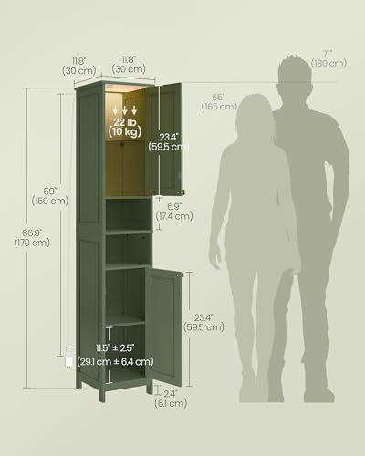 VASAGLE Tall Storage Cabinet with Lights, Slim, 11.8" W, Forest Green - Image 6