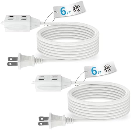 TiFFCOFiO Indoor Extension Cord, 2 Prong 6 Feet Extension Cord, 3 Polarized Outlets with Safety Slide Windows,13A/1625W, 16 AWG, 2 Packs by TiFFCOFiO