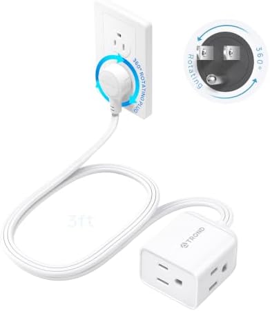 TROND Rotating Flat Plug Short Extension Cord 3ft, 3 AC, ETL Listed, White by TRONDOfficial