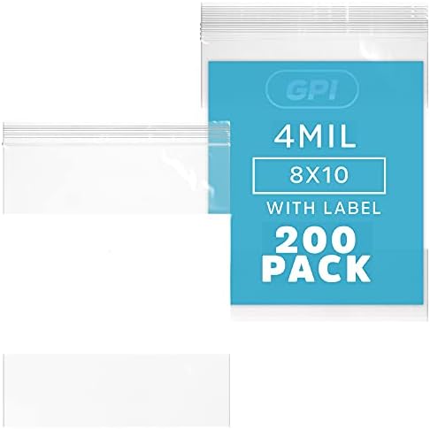 8" x 10" Zip Bags, 200 Pack, 4 Mil Heavy Duty, Write with White Block, GPI by GPI