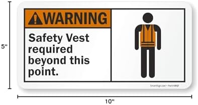 SmartSign "Warning - Safety Vest Required Beyond This Point" Label | 5" x 10" Laminated Vinyl - Image 3