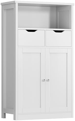 Shintenchi Floor Storage Cabinet, Bathroom Storage Organizer with Doors and Drawers, Freestanding Side Cupboard Pantry with Adjustable Shelf for Bathroom/Kitchen/Livingroom, White by Shintenchi%7CFurnitureMadeforRealLife