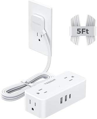 TESSAN Extension Cord 5 FT, Power Strip with 900J Surge Protection, White by TESSAN