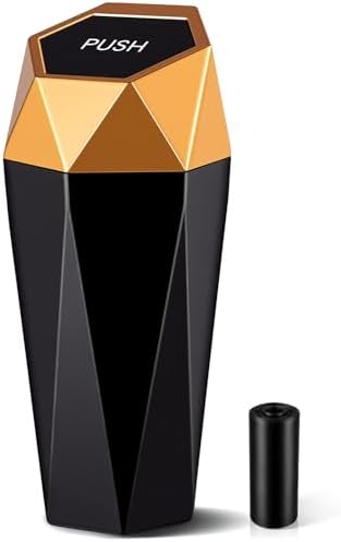 JUSTTOP Car Trash Can with Lid, Mini Diamond Design Portable Trash Can, Plastic Material and Multipurpose Organizers for Car,Home,Office(Gold) by JUSTTOP
