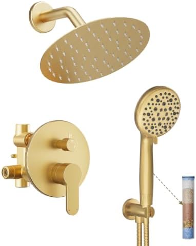 Brushed Gold Shower System with 8"Shower Head and Filtered Handheld by HOMGOO