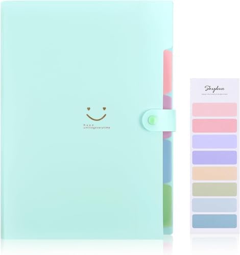 SKYDUE Expanding File Folder with 5 Pockets, Cute Accordion File Organizer, Letter Size Filing Folder, Portable Paper Receipt Organizer, School Office Supplies Green by SKYDUE
