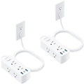 Olcorife Flat Plug Power Strip with 5 FT Extension Cord, 6 Outlets 3 USB Ports(1 USB C), 3 Sided Outlet Extender for Home Office Travel Dorm Room Essentials, White, Pack of 2 by olcorife