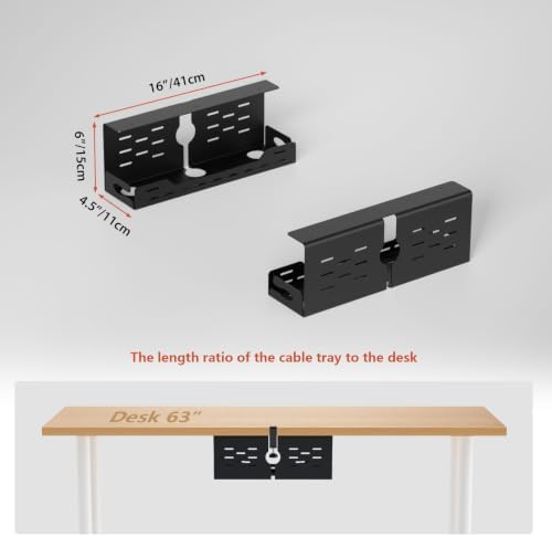 Univivi Under Desk Cable Management Tray, Cable Management, 16 inch, Black - Image 5