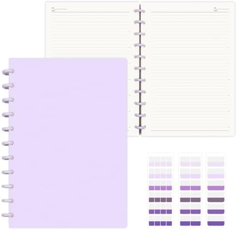 Discbound Notebook, 8-Disc Disbound Planner with Removable Pages, 180 Pages Spiral Notebook, Poly Cover Discbound Planner for Work, Travel, Note Taking(With Index Sticker),Purple,A4 by Mosabear