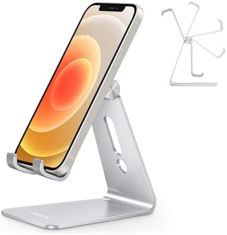 OMOTON C2 Adjustable Aluminum Cell Phone Stand with Charging Cutout, Silver by OMOTON