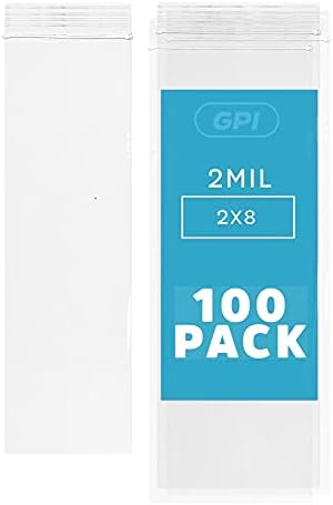 2"x8" Zip Bags, 100 Pack, 2 Mil, Reclosable for Incense, GPI by GPI