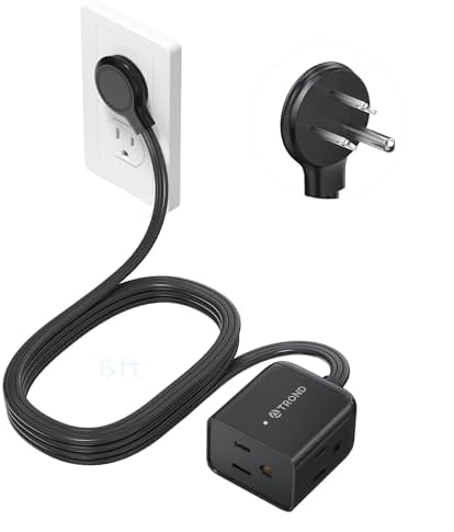 TROND Rightward Flat Plug Extension Cord 6ft for Small Tight Spaces, Black by TRONDOfficial