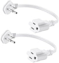 Flat Plug 1Ft Short Extension Cord, White 90-Degree Plug Low Profile Power Adapter, 3-Prong Indoor Grounded Small Extension Cord 16AWG 13A 1625W 2 Pack by LitStar