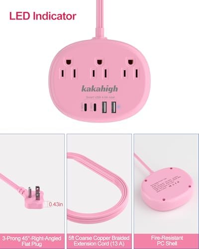 Pink Extension Cord - 10 FT Flat Power Strip - Image 6