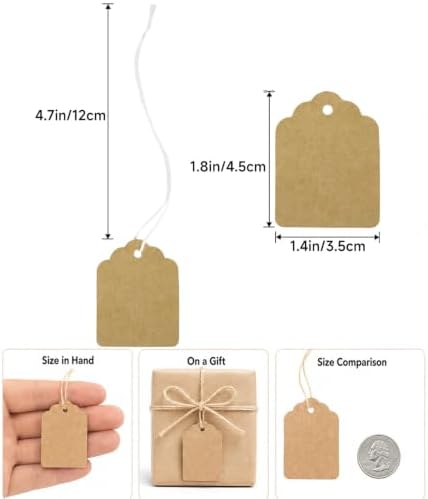 joycraft 200Pcs Price Tags with String Attached, 1.4x1.8 in Brown Gift Tag - Image 2