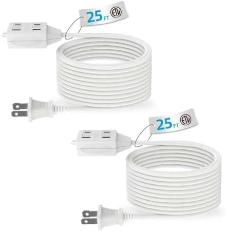 TiFFCOFiO Indoor Extension Cord, 2 Prong 25 Feet Extension Cord, 3 Polarized Outlets with Safety Slide Windows,13A/1625W, 16 AWG, 2 Packs (25FT 2 Pack) by TiFFCOFiO