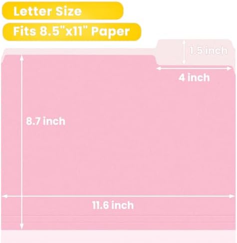 SUNEE File Folders, 100 Pack Manila File Folders 1/3 Cut Letter Size, Colored Folders,Office Organization,Folders for School,Files Paper Home and Classroom,5 Bright Color - Image 2
