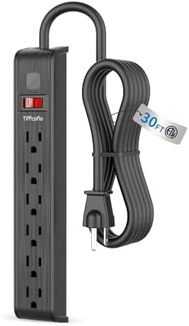 Power Strip Surge Protector, 30 Feet Extension Cord, 600 Joules Surge Protection, Multiple Protection 6 Outlet Strip, ETL Listed 1PACK by TiFFCOFiO