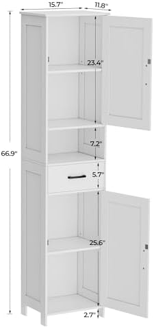 Homhedy 67" H Tall Bathroom Storage Cabinet with Barn Doors and Drawer - Image 3
