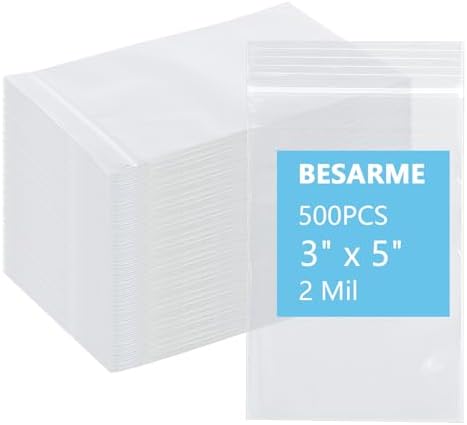 500 Count 3 x 5 Inch Clear Resealable Plastic Bags, 2 Mil by BESARME