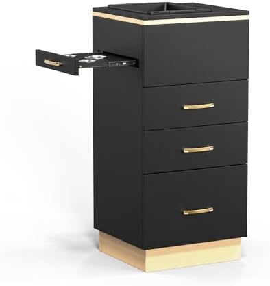 OmySalon Salon Storage Station, Barber Stations Beauty Salon Spa Equipment with 3 Drawers, a Storage Basin, 3 Hair Dryer Holders for Hair Styling, Black Gold by OmySalon