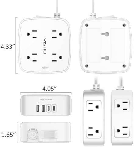 10 Ft Surge Protector Power Strip - YISHU 8 Widely Outlets with 4 USB Ports, 3 Side Outlet Extender with 10 Feet Flat Extension Cord, Ultra Flat Plug, Wall Mount, Desk USB Charging Station, ETL, White - Image 7