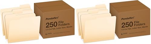 Pendaflex File Folders,250 Bulk Package,Durable Manila Folders,Letter Size (8.5" x 11"),3 Tabs for Easy Labeling,Everyday Filing Essential for Offices,Classrooms&Home Document Organization (Pack of 2) by TOPSProducts