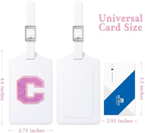 Sodsay 2 PCS Initial Luggage Tag, Luggage Tags for Suitcases Cute Sequin Letter PU Leather Travel Bag Baggage Tags Privacy Cover ID Label for Women Kids Teens Men(C, White Leather+Hot Pink Letter) - Image 2
