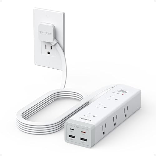 TESSAN Surge Protector Power Strip with 1050J Protection, 10 Ft, Grey by TESSAN