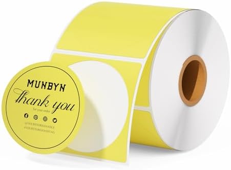 MUNBYN 2 Inch Circle Yellow Thermal Labels for Business, 750 Sheets/1 Roll by MUNBYN