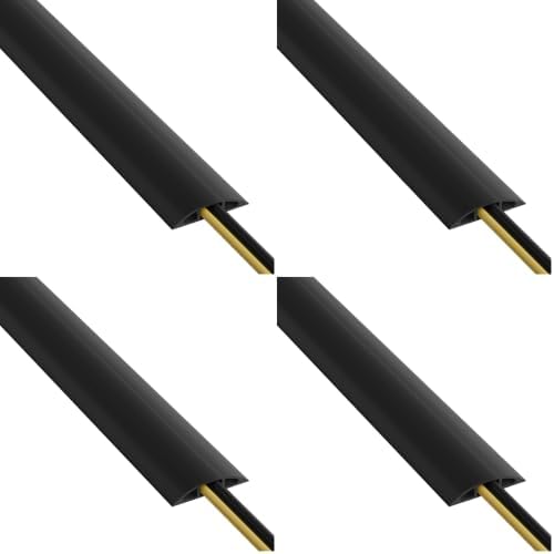D-Line 6ft Floor Cord Cover, Cable Protector, Hide Extension Cords, Protect Cords, Prevent Cable Trips, Heavy Duty Cord Hider - Cable Cavity : 0.63" (W) x 0.31" (H) - Black (Pack of 4) by D-LineUSAinc