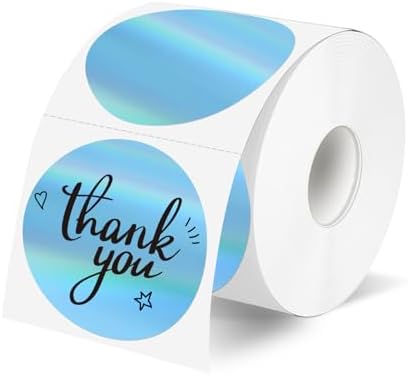 2" Circle Holographic Thermal Label Stickers Blue, Round Printable Rainbow Glitter Thermal Printer Sticker Labels for Gift Wrapping, Self-Adhesive Name Price Tag DIY Custom Logo Design by Unknown