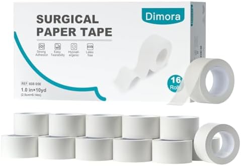 Dimora Paper Medical Tape 16 Rolls- Hypoallergenic White Surgical Tape for Sensitive Skin，Breathable First Aid Wound Tape with Pain-Free Removal，Secures Dressing and Medical Devices -1" x 10 Yards by Dimora