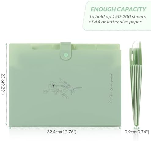 SKYDUE Expanding File Folder with 5 Pockets, Aesthetic Accordion File Organizer, Portable Document Paper Bill Receipt Organizer, School Office Supplies, Letter/A4 Size, (1, Pea Green) - Image 5