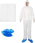 ETERNA Hazmat Suits- 1 Pack Disposable Protective Coveralls with Hood, Zipper, Elastic Wrists, Shoe Covers for Men & Women, Shield from Dirt, Dust, Paint (White, X-Large) by ETERNA