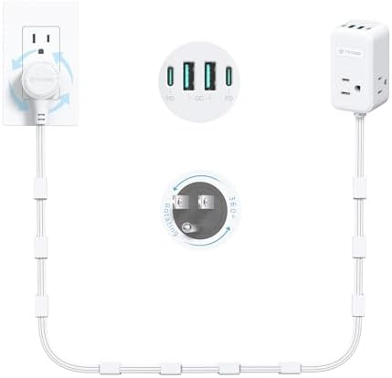 TROND Electrical Outlet Extender 360° Rotating Plug with 20W USB C, 6ft by TRONDOfficial