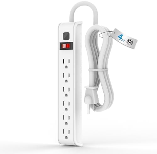 TiFFCOFiO Surge Protector Power Strip, 4 Feet Extension Cord, 600 Joules Surge Protection, Multiple Protection 6 Outlet Strip, 14 AWG Cord, 15A/1875W, ETL Listed by TiFFCOFiO