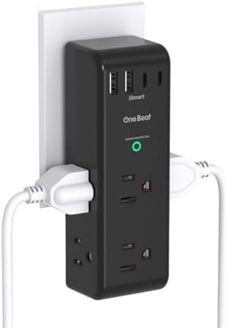 Surge Protector Outlet Extender, Multi Plug Wall Outlet,Rotating Plug,Black by OneBeat