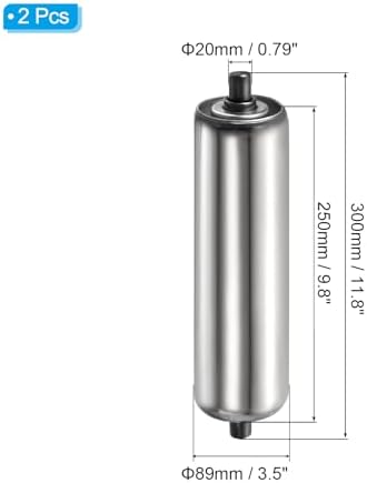 PATIKIL Conveyor Roller 3.5" Diameter 12" Length, 2 Pack Stainless Steel Transmission Replacement Part Galvanized End, Silver - Image 2