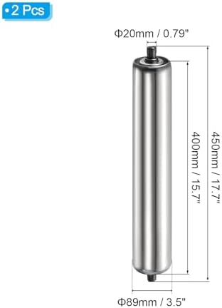 PATIKIL Conveyor Roller 3.5" Diameter 18" Length, 2 Pack Stainless Steel Transmission Replacement Part Galvanized End, Silver - Image 2