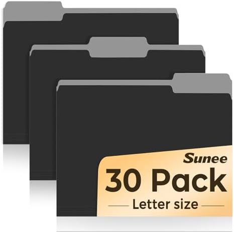 SUNEE File Folders, 30 Pack Manilla Folders 8.5 x 11, Colored File Folders Home Office School Supplies for Documents Files Paper, Black by SUNEE