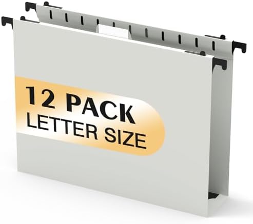 SHUTEX Plastic Hanging File Folder, 12 Pack, Letter Size, Glacier Gray by Shutex