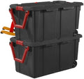Set of 2 Black 40 Gallon Industrial Tote Plastic Bins with Wheels - Convenient Storage Solution by Unknown