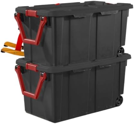 Set of 2 Black 40 Gallon Industrial Tote Plastic Bins with Wheels - Convenient Storage Solution by Unknown