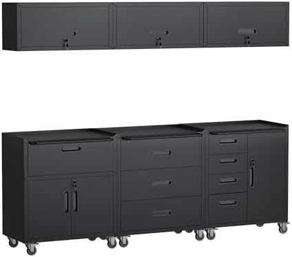 Black Garage Storage Cabinets System 6 PCS Workshop Set with Drawers Locking Heavy Duty Rolling Cart with Adjustable Shelves Garage Tool Workbench Cabinets,6pcs-1 by FLIXELIO
