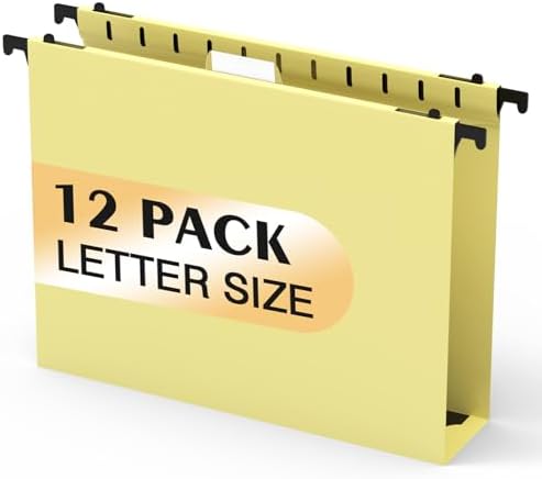 SHUTEX Plastic Hanging File Folder, 12 Pack, Letter Size, Cream Yellow by Shutex